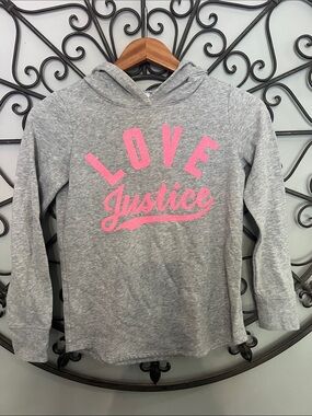 Justice Grey Hoodie with Pink LOVE Graphic